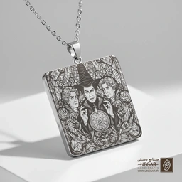 گردنبند طرح محفل جادوگران (حکاکی لیزری فایبر، مدل قاب مربع) کد 503844