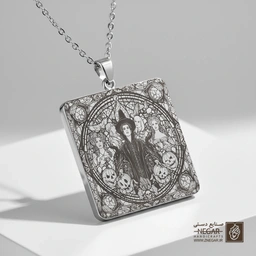 گردنبند طرح جادوگر در قاب اسکلتی (حکاکی لیزری فایبر، مدل قاب مربع) کد 503854