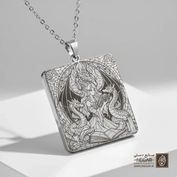 گردنبند طرح ساحره و اژدها (Witch ) (حکاکی لیزری فایبر، مدل قاب مربع) کد 503864