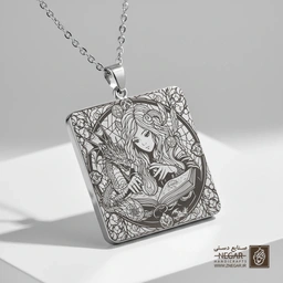 گردنبند طرح جادوگر جوان و اژدها (حکاکی لیزری فایبر، مدل قاب مربع) کد 503868