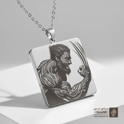 گردنبند طرح نیم‌رخ ولورین با چنگال (حکاکی لیزری فایبر، مدل قاب مربع) کد 503895