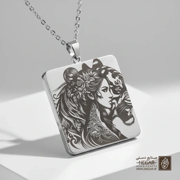 گردنبند طرح الهه جنگجو و ببر وحشی (حکاکی لیزری فایبر، مدل قاب مربع) کد 503899