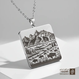گردنبند طرح گله گاو میش در یلوستون (حکاکی لیزری فایبر، مدل قاب مربع) کد 503933