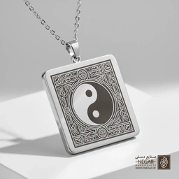 گردنبند طرح یینگ و یانگ دکوراتیو (حکاکی لیزری فایبر، مدل قاب مربع) کد 503953