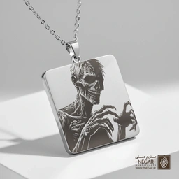 گردنبند طرح زامبی در حال حمله  (حکاکی لیزری فایبر، مدل قاب مربع) کد 503997