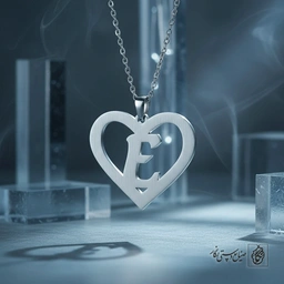 گردنبند حرف E داخل قلب کد 7109
